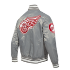 NHL DETROIT RED WINGS SCRIPT TAIL MEN'S SATIN JACKET (GRAY)