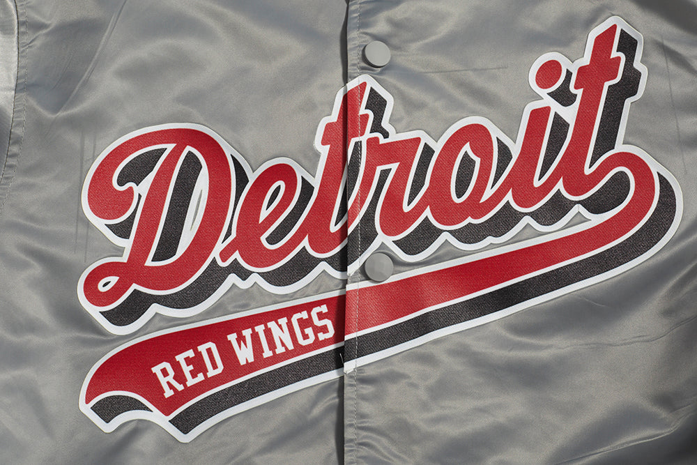 NHL DETROIT RED WINGS SCRIPT TAIL MEN'S SATIN JACKET (GRAY)