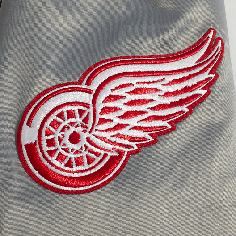 NHL DETROIT RED WINGS SCRIPT TAIL MEN'S SATIN JACKET (GRAY)