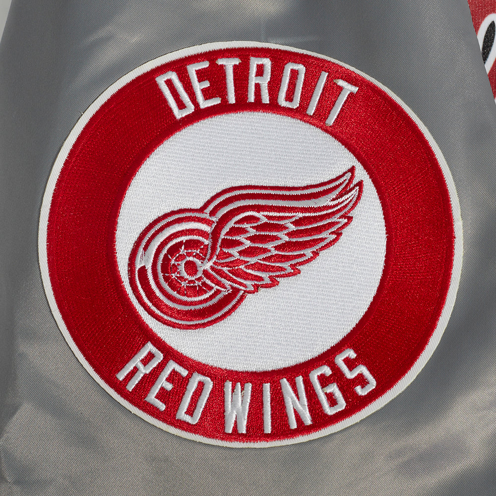 NHL DETROIT RED WINGS SCRIPT TAIL MEN'S SATIN JACKET (GRAY)