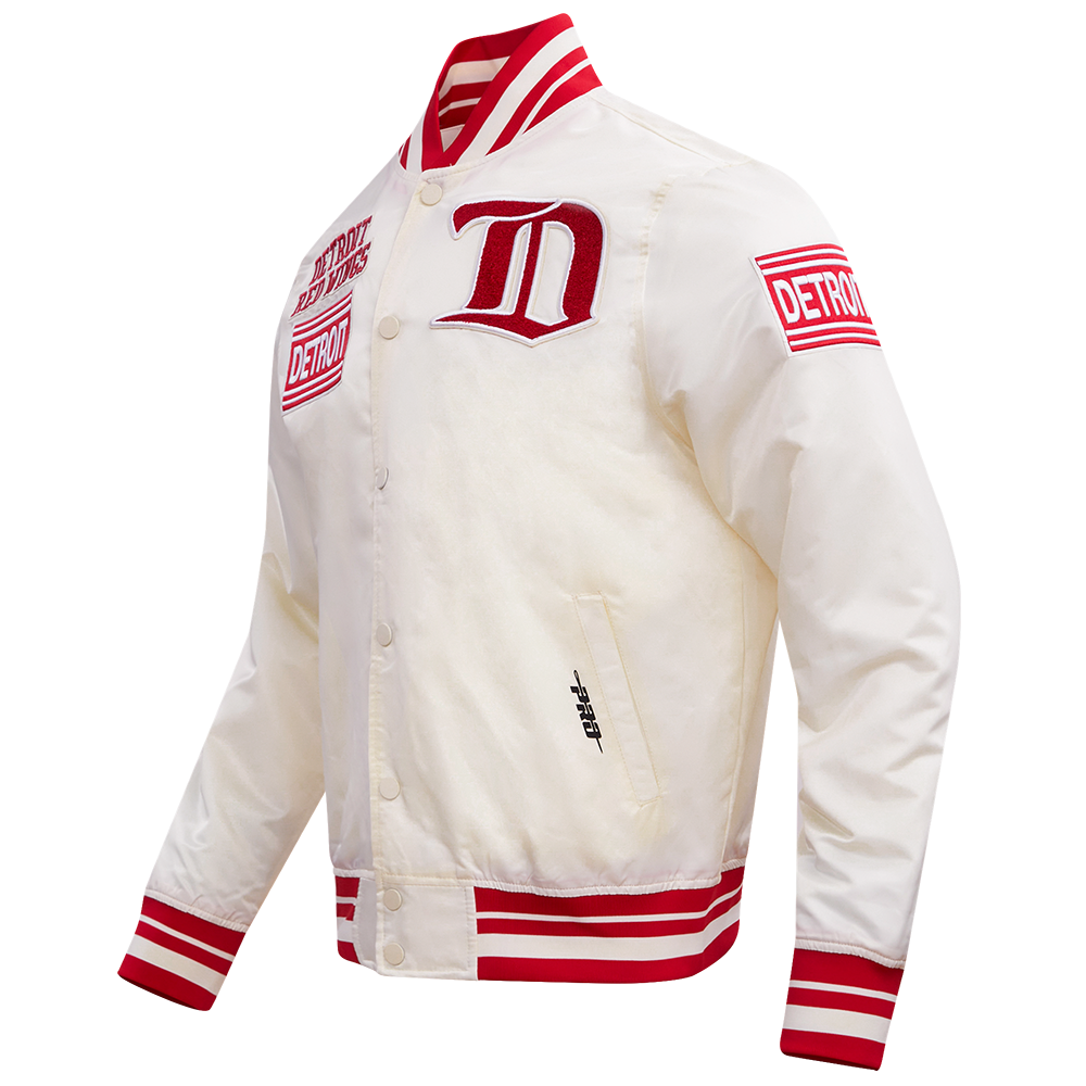 NHL DETROIT RED WINGS RETRO CLASSIC MEN'S  RIB SATIN JACKET (EGGSHELL/ RED)