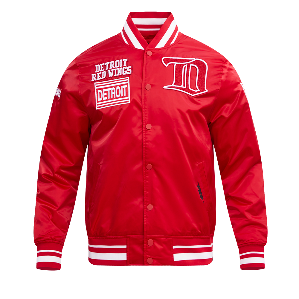 NHL DETROIT RED WINGS RETRO CLASSIC MEN'S  RIB SATIN JACKET (RED)