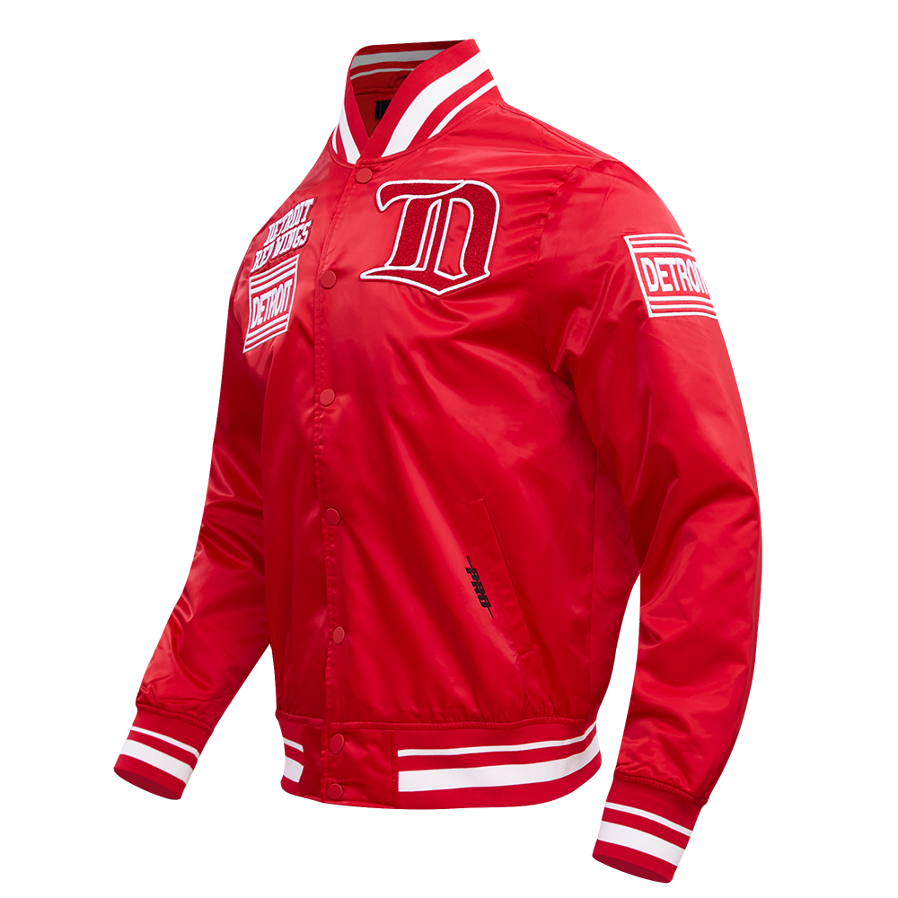 NHL DETROIT RED WINGS RETRO CLASSIC MEN'S  RIB SATIN JACKET (RED)