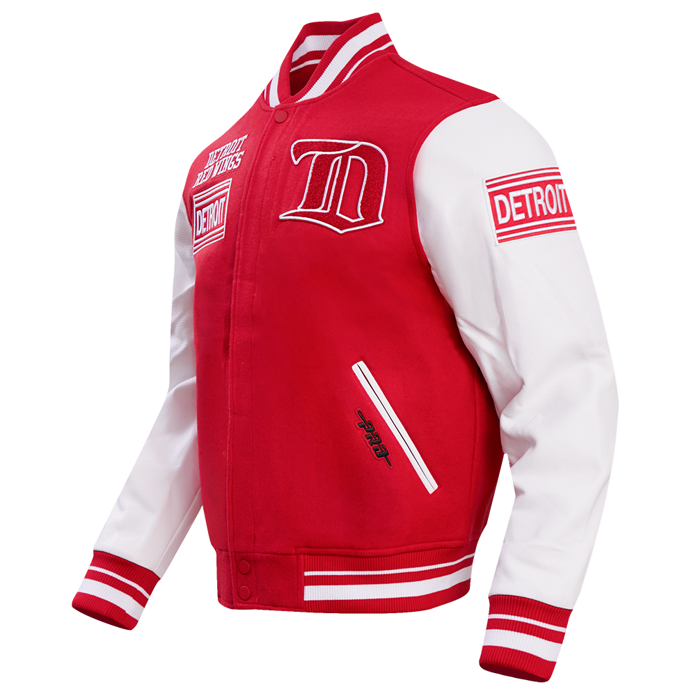 NHL DETROIT RED WINGS RETRO CLASSIC MEN'S  RIB WOOL VARSITY JACKET (RED/WHITE)