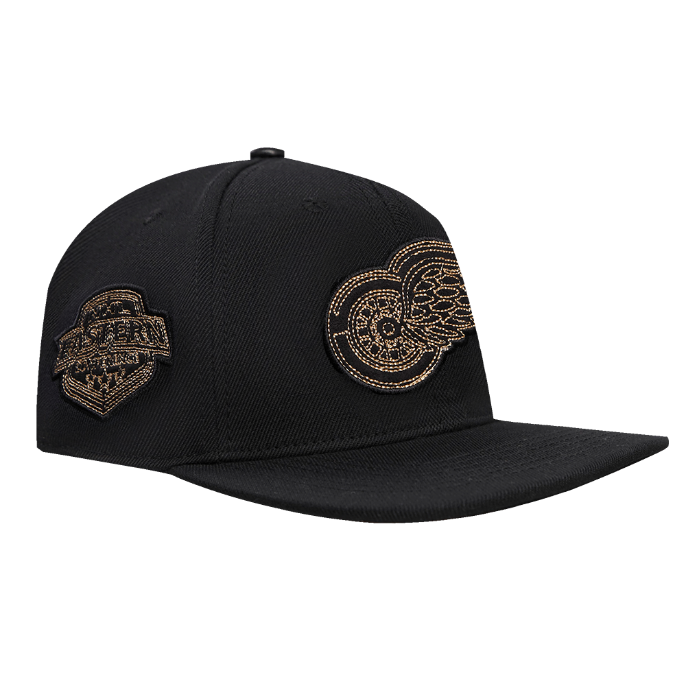 NHL DETROIT RED WINGS BLACK & GOLD WOOL SNAPBACK HAT (BLACK)