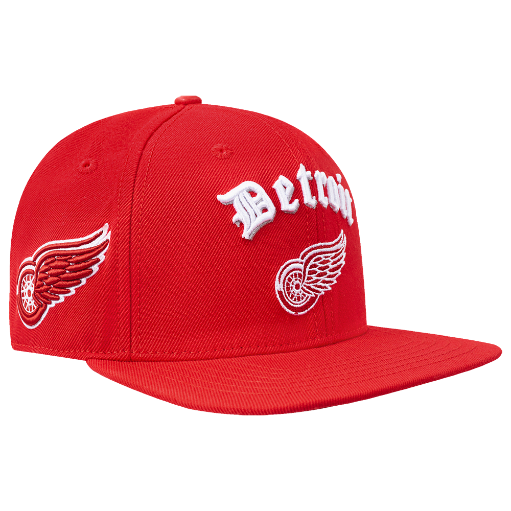 NHL DETROIT RED WINGS OLD ENGLISH UNISEX 6 PANEL SNAPBACK HAT (RED)