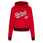 NHL DETROIT RED WINGS SCRIPT TAIL CHANDAIL À CAPUCHON COURT EN MOLLETON CÔTELÉ POUR FEMME (ROUGE/NOIR)