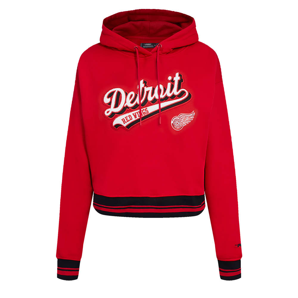 NHL DETROIT RED WINGS SCRIPT TAIL CHANDAIL À CAPUCHON COURT EN MOLLETON CÔTELÉ POUR FEMME (ROUGE/NOIR)