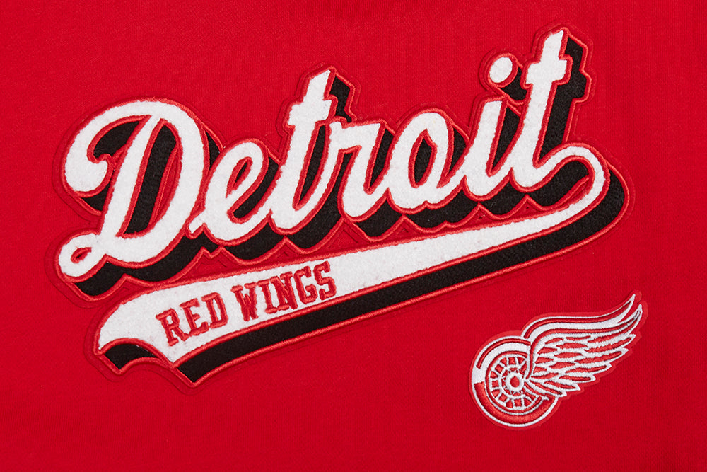 NHL DETROIT RED WINGS SCRIPT TAIL CHANDAIL À CAPUCHON COURT EN MOLLETON CÔTELÉ POUR FEMME (ROUGE/NOIR)