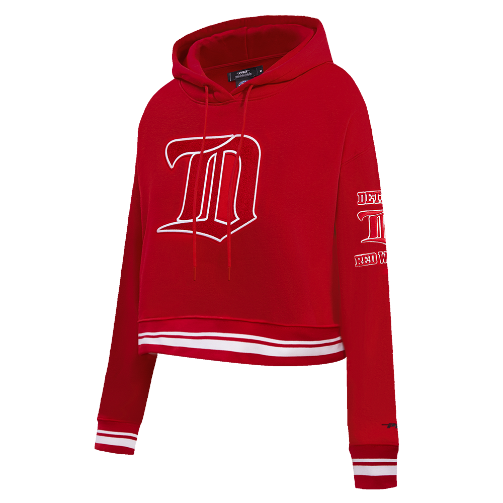 NHL DETROIT RED WINGS RETRO CLASSIC WOMEN'S RIB CROPPED PULLOVER HOODIE (RED)