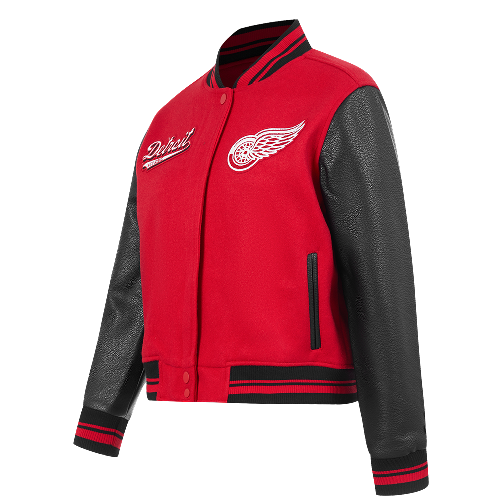 NHL DETROIT RED WINGS SCRIPT TAIL WOMEN'S WOOL VARSITY JACKET (RED/BLACK)