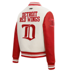 NHL DETROIT RED WINGS RETRO CLASSIC WOMEN'S RIB WOOL VARSITY JACKET (EGGSHELL/ RED)