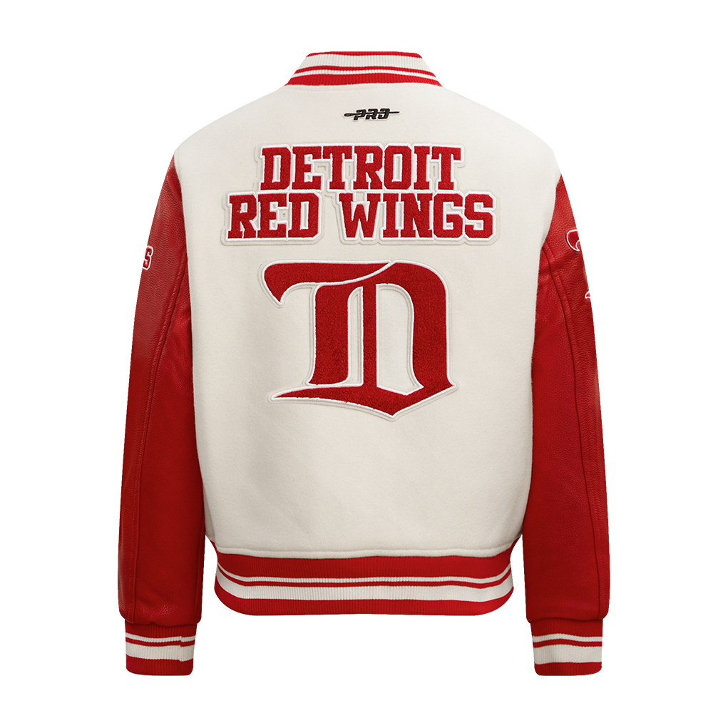 NHL DETROIT RED WINGS RETRO CLASSIC WOMEN'S RIB WOOL VARSITY JACKET (EGGSHELL/ RED)