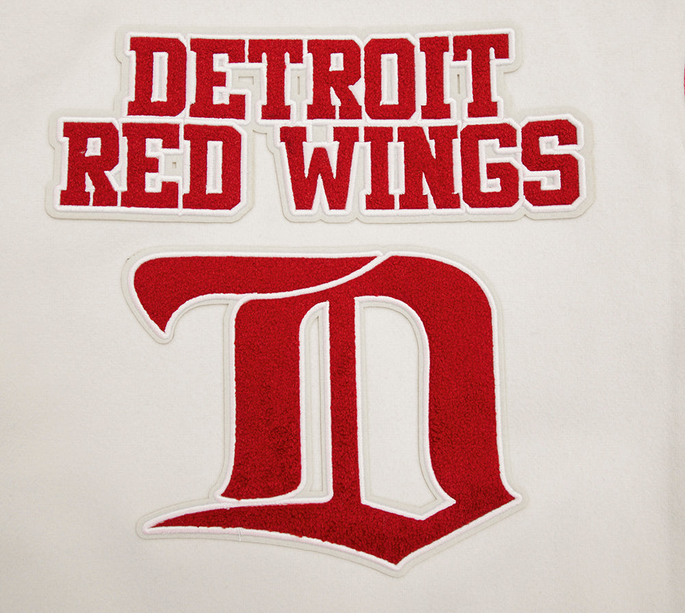 NHL DETROIT RED WINGS RETRO CLASSIC WOMEN'S RIB WOOL VARSITY JACKET (EGGSHELL/ RED)