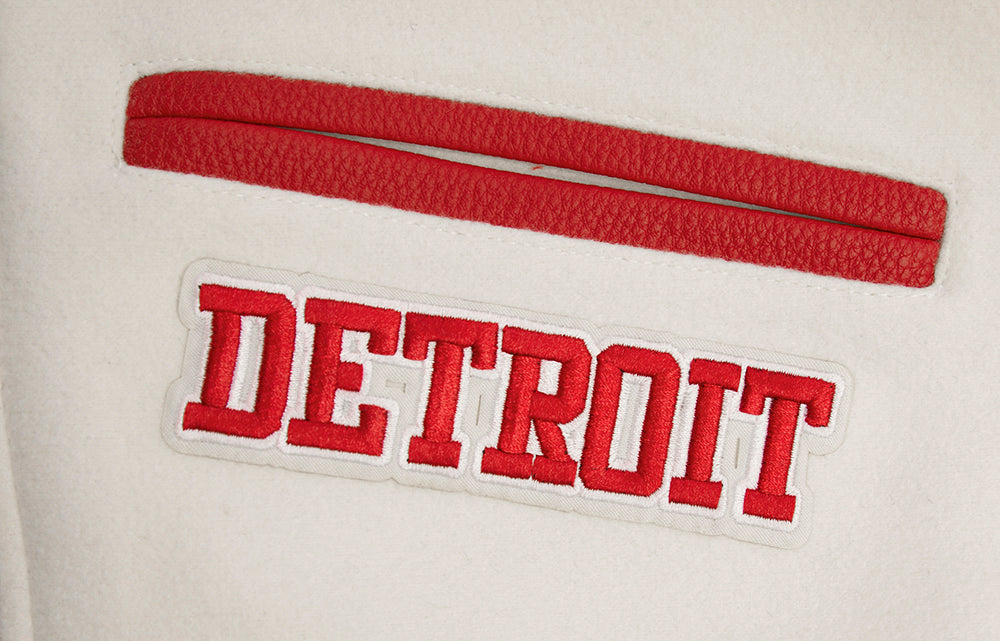 NHL DETROIT RED WINGS RETRO CLASSIC WOMEN'S RIB WOOL VARSITY JACKET (EGGSHELL/ RED)