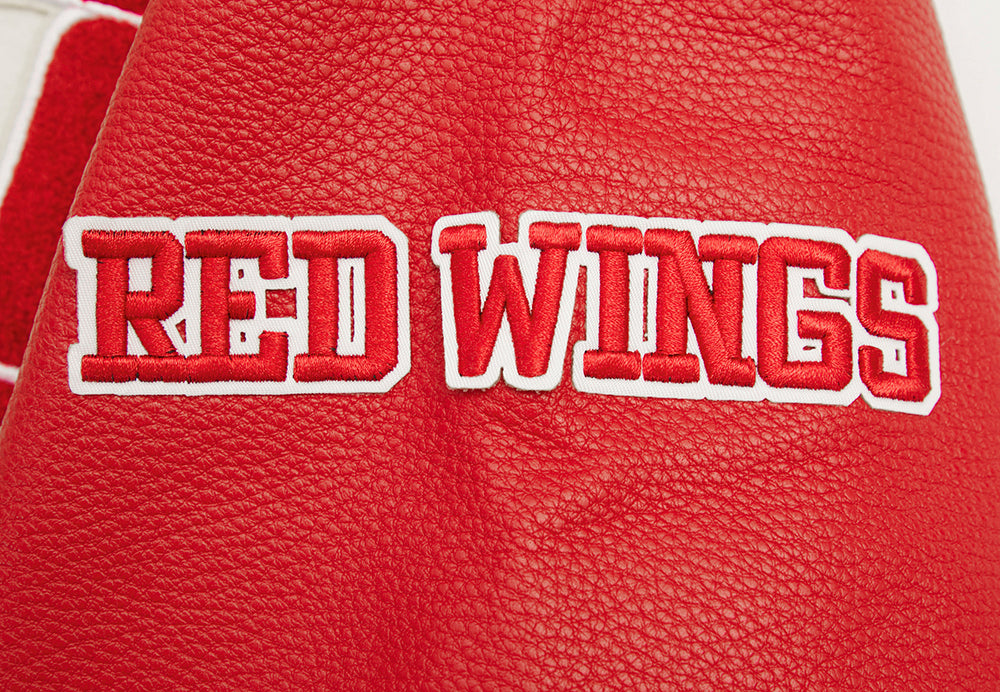 NHL DETROIT RED WINGS RETRO CLASSIC WOMEN'S RIB WOOL VARSITY JACKET (EGGSHELL/ RED)