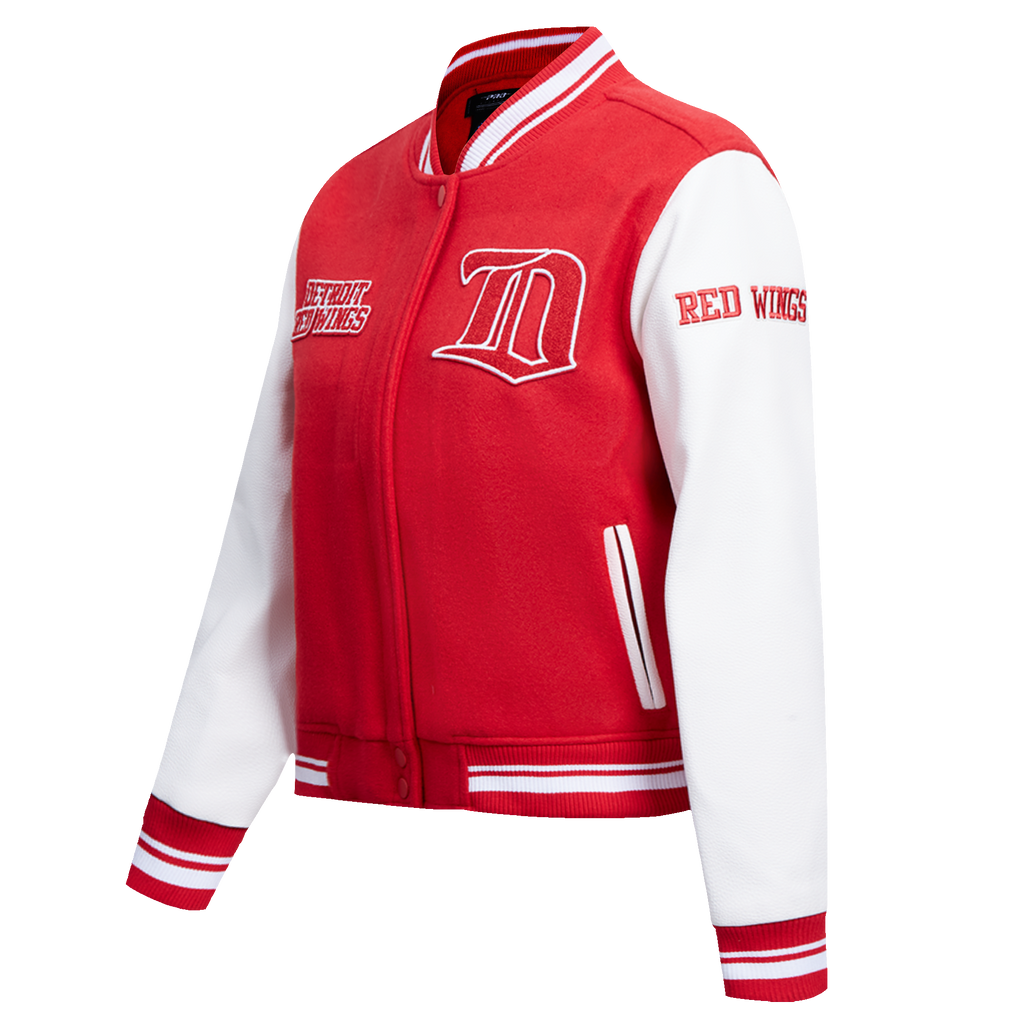 NHL DETROIT RED WINGS RETRO CLASSIC BLOUSON COLLÉGIAL EN LAINE À BORDS CÔTELÉS POUR FEMME (ROUGE/BLANC)