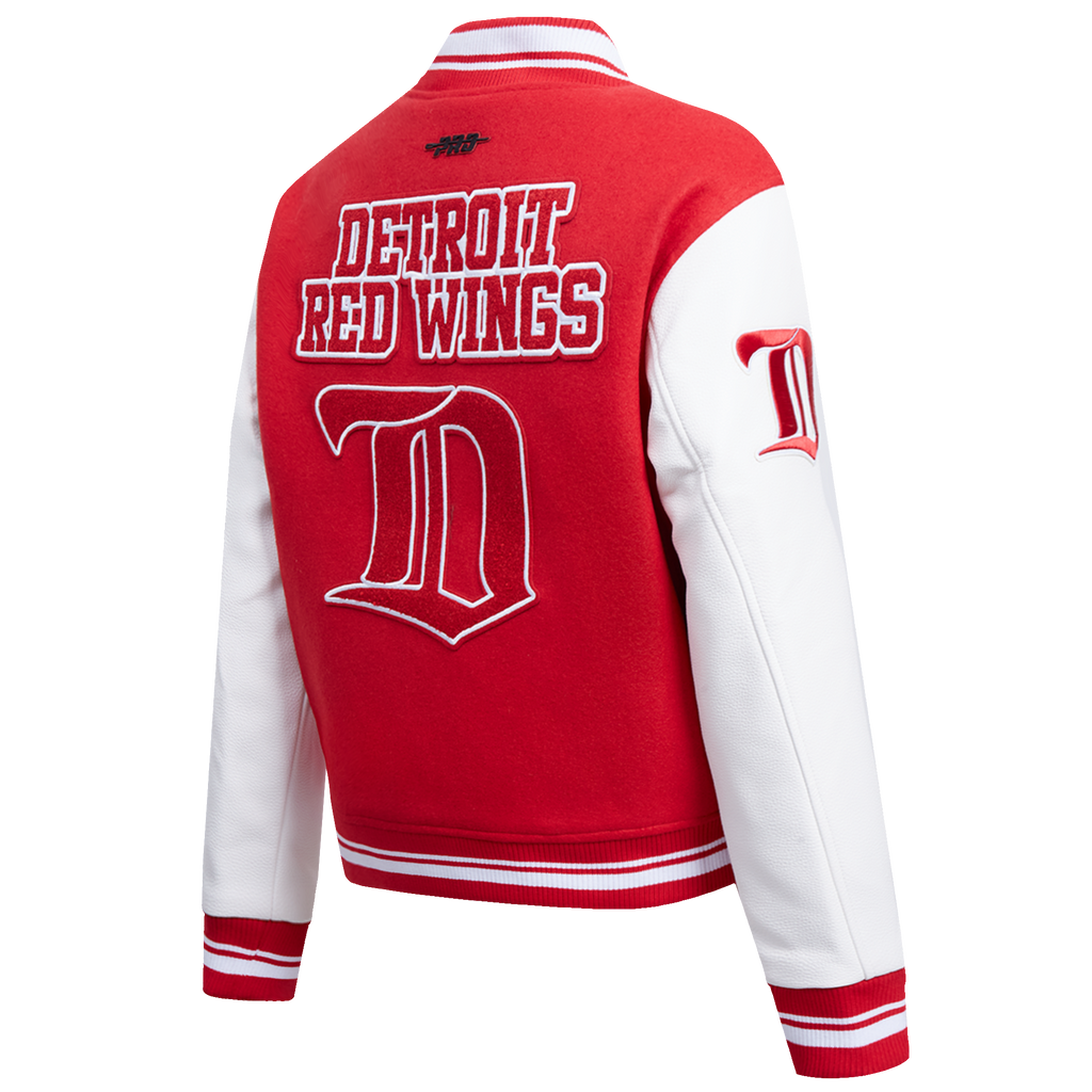 NHL DETROIT RED WINGS RETRO CLASSIC BLOUSON COLLÉGIAL EN LAINE À BORDS CÔTELÉS POUR FEMME (ROUGE/BLANC)
