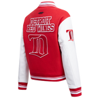 NHL DETROIT RED WINGS RETRO CLASSIC BLOUSON COLLÉGIAL EN LAINE À BORDS CÔTELÉS POUR FEMME (ROUGE/BLANC)