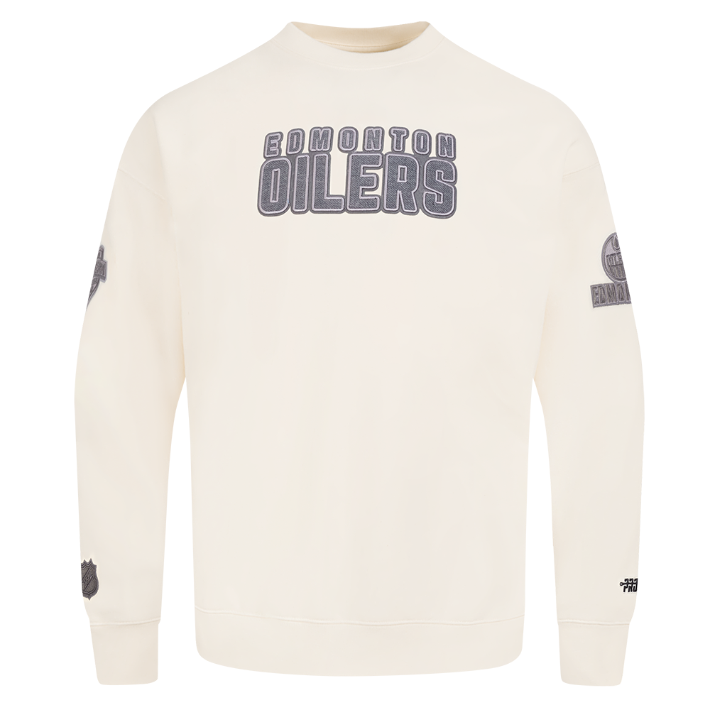 NHL EDMONTON OILERS REVERSE FRENCH TERRY MEN'S CREWNECK SWEATSHIRT (EGGSHELL)