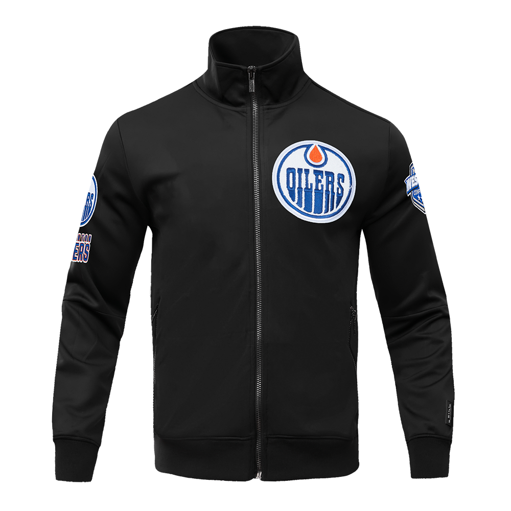 NHL EDMONTON OILERS CLASSIC CHENILLE MEN'S DK TRACK JACKET (BLACK)