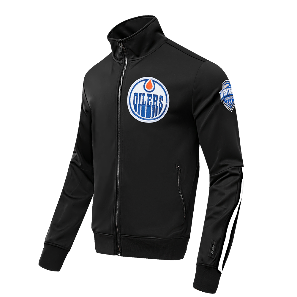 NHL EDMONTON OILERS CLASSIC CHENILLE MEN'S DK TRACK JACKET (BLACK)