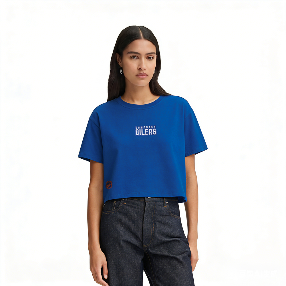 NHL EDMONTON OILERS WINGSPAN WOMEN'S SJ BOXY TEE (DODGER BLUE)