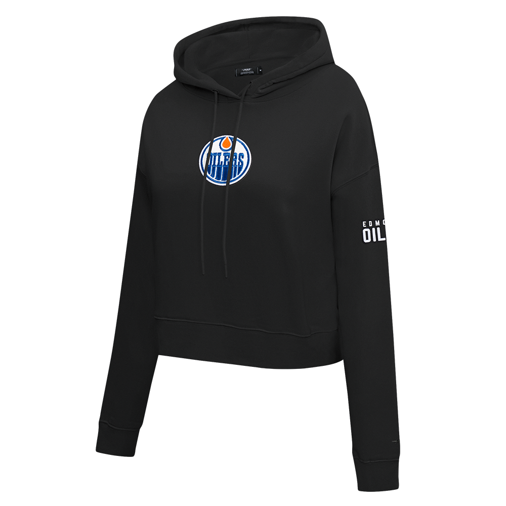 NHL EDMONTON OILERS CLASSIC WOMEN'S FLC CROPPED PO HOODIE (BLACK)