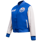 NHL EDMONTON OILERS CLASSIC BLOUSON COLLÉGIAL EN LAINE POUR FEMME (BLEU DODGER/BLANC)