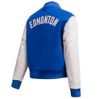 NHL EDMONTON OILERS CLASSIC BLOUSON COLLÉGIAL EN LAINE POUR FEMME (BLEU DODGER/BLANC)
