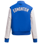 NHL EDMONTON OILERS CLASSIC BLOUSON COLLÉGIAL EN LAINE POUR FEMME (BLEU DODGER/BLANC)