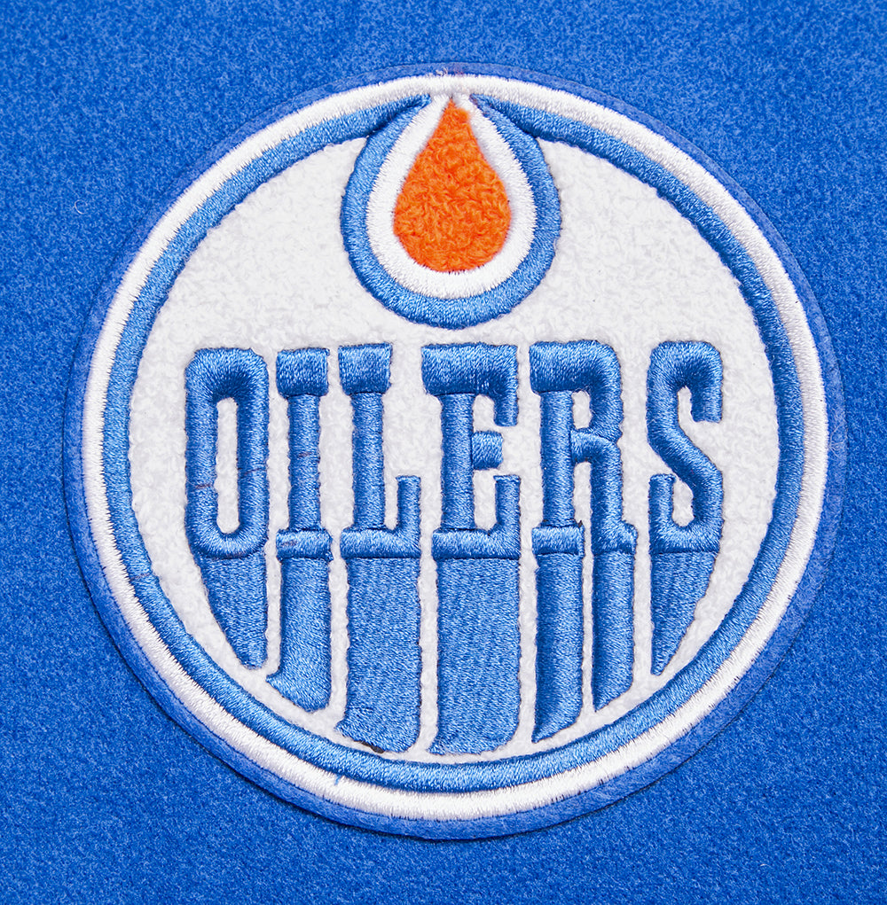 NHL EDMONTON OILERS CLASSIC BLOUSON COLLÉGIAL EN LAINE POUR FEMME (BLEU DODGER/BLANC)