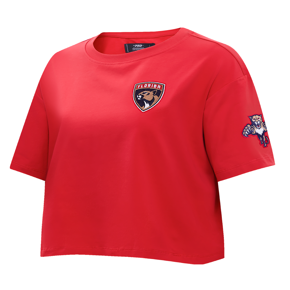 NHL FLORIDA PANTHERS CLASSIC T-SHIRT EN JERSEY SIMPLE À COUPE CARRÉE POUR FEMME (ROUGE)