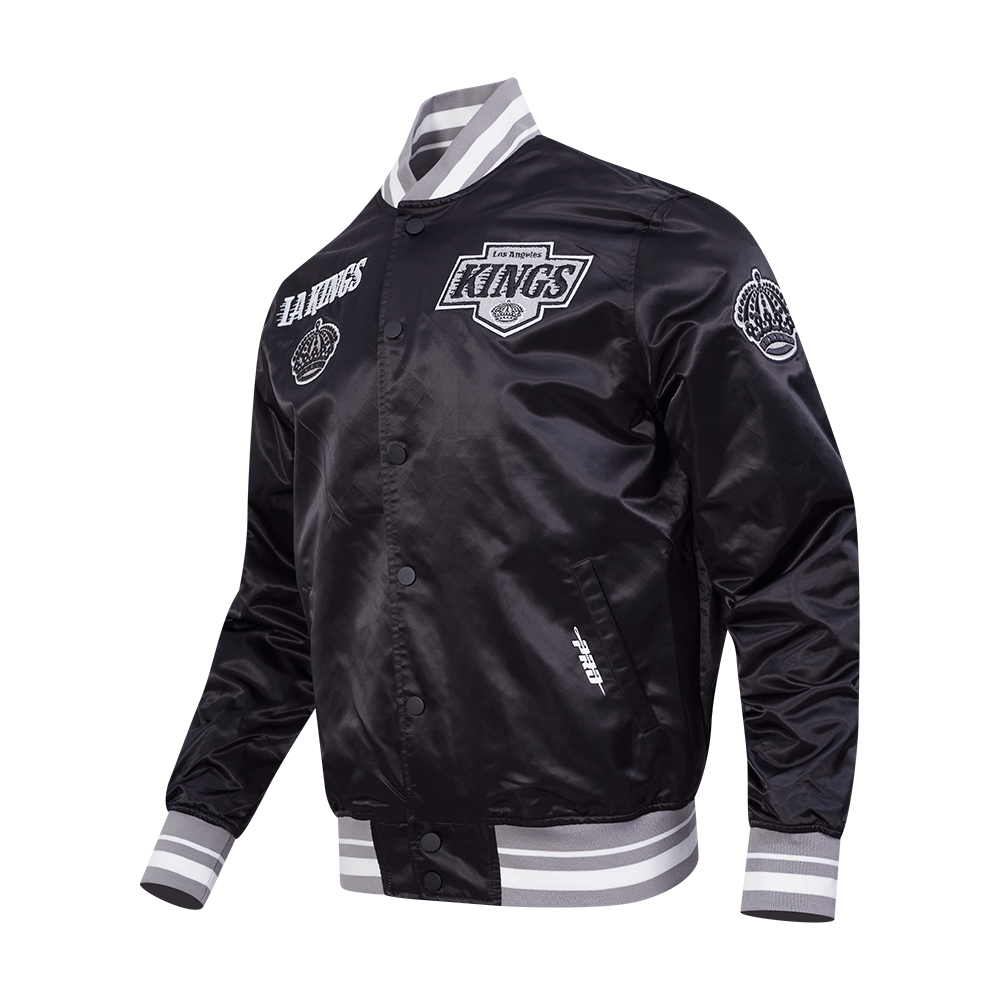 NHL LOS ANGELES KINGS RETRO CLASSIC MEN'S  RIB SATIN JACKET (BLACK/GRAY)