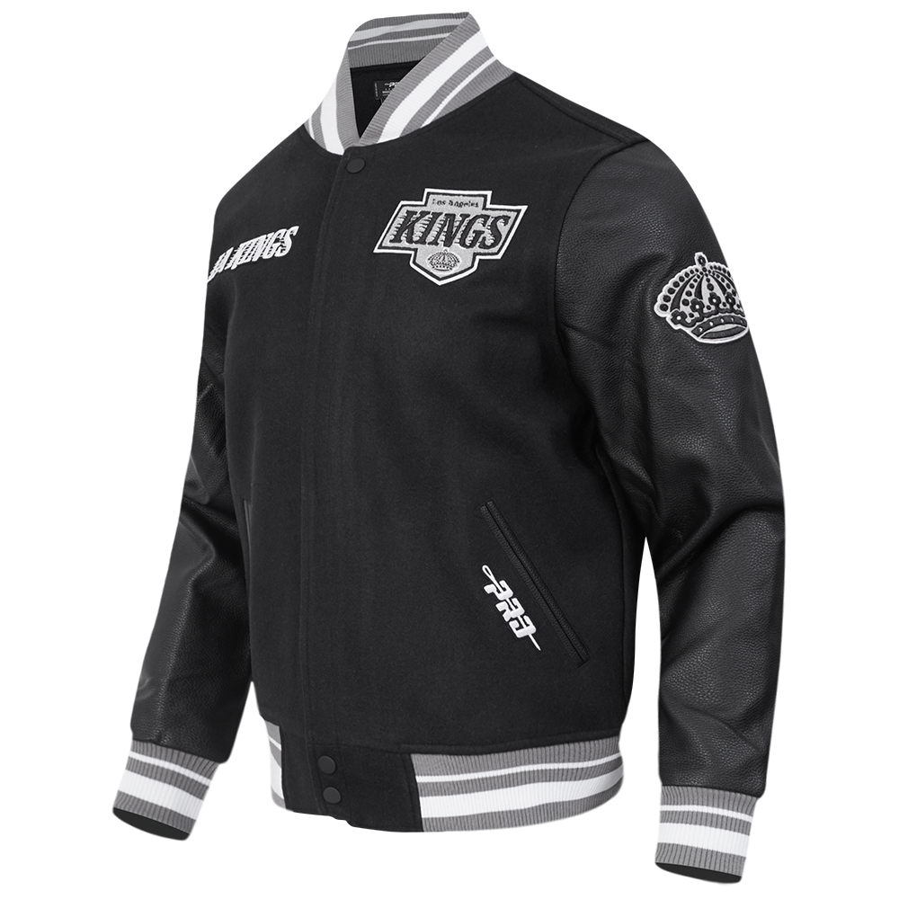 NHL LOS ANGELES KINGS RETRO CLASSIC MEN'S  RIB WOOL VARSITY JACKET (BLACK/GRAY)