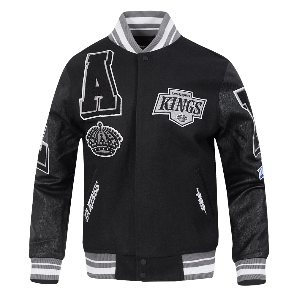 NHL LOS ANGELES KINGS MASH UP BLOUSON COLLÉGIAL EN LAINE À BORDS CÔTELÉS POUR HOMME (NOIR/GRIS)