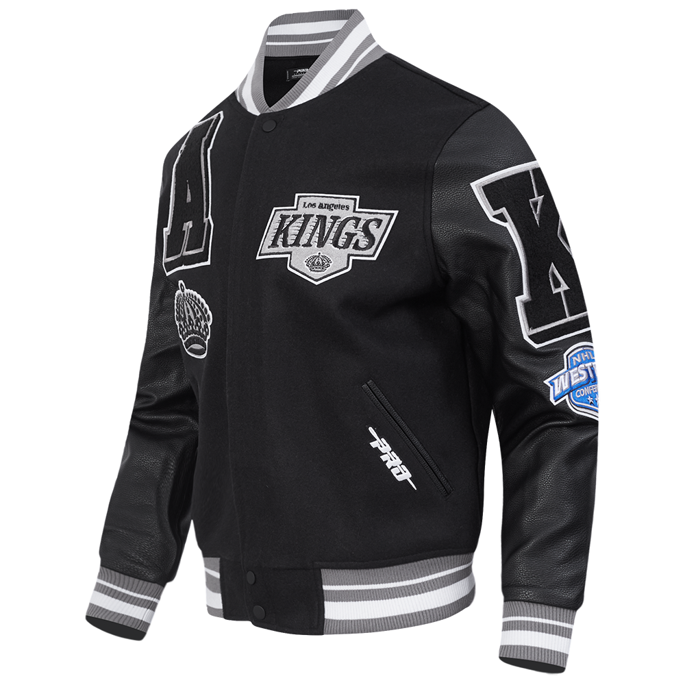 NHL LOS ANGELES KINGS MASH UP MEN'S RIB WOOL VARSITY JACKET (BLACK/GRAY)