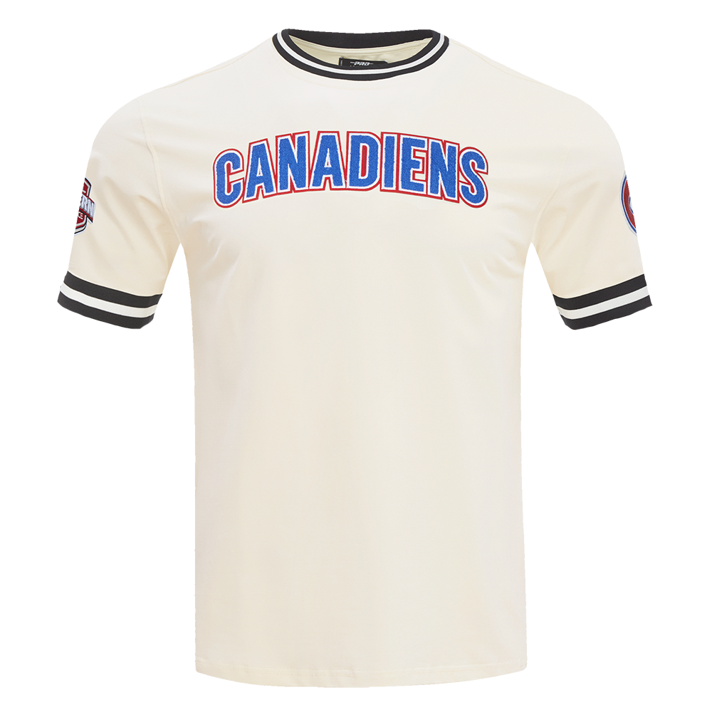 NHL MONTREAL CANADIENS CLASSIC CHENILLE T-SHIRT EN MAILLE DOUBLE POUR HOMME (COQUILLE D'ŒUF/NOIR)