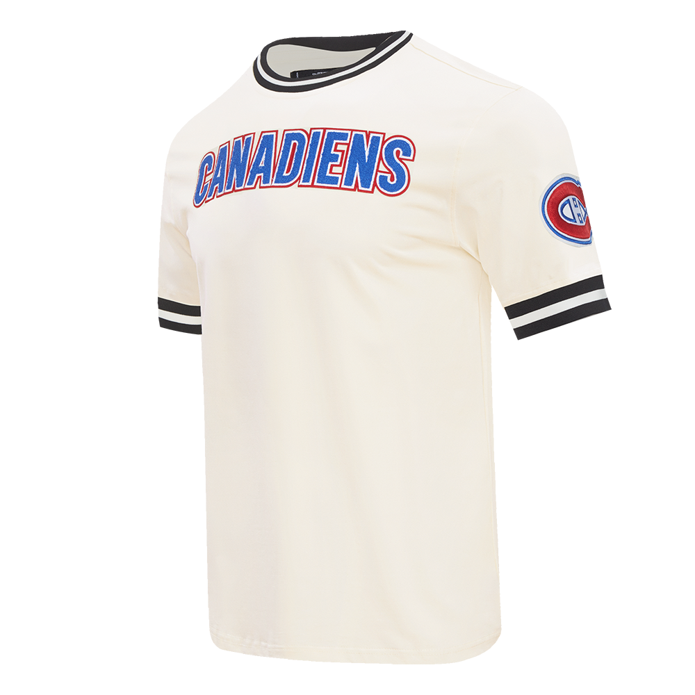 NHL MONTREAL CANADIENS CLASSIC CHENILLE T-SHIRT EN MAILLE DOUBLE POUR HOMME (COQUILLE D'ŒUF/NOIR)