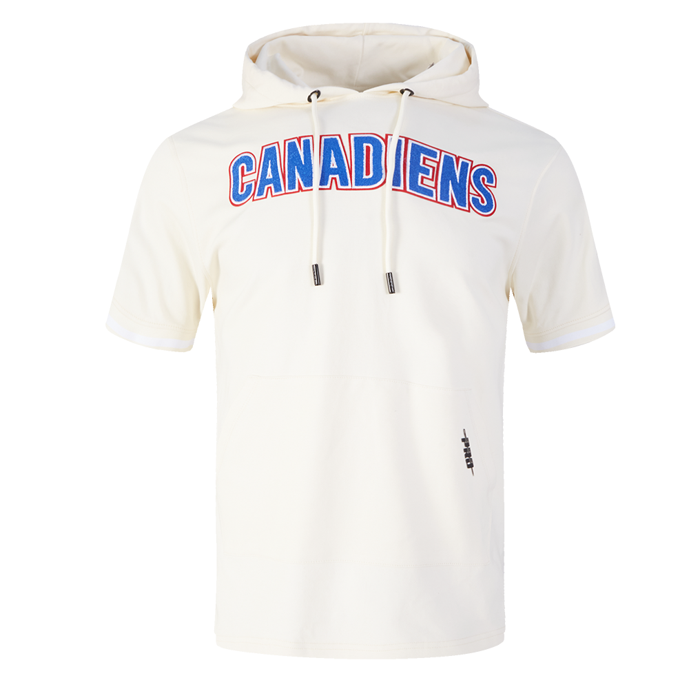 NHL MONTREAL CANADIENS CLASSIC CHENILLE CHANDAIL À CAPUCHON EN MAILLE DOUBLE À MANCHES COURTES POUR HOMME (COQUILLE D'ŒUF)