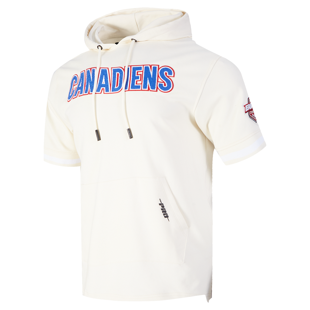 NHL MONTREAL CANADIENS CLASSIC CHENILLE CHANDAIL À CAPUCHON EN MAILLE DOUBLE À MANCHES COURTES POUR HOMME (COQUILLE D'ŒUF)