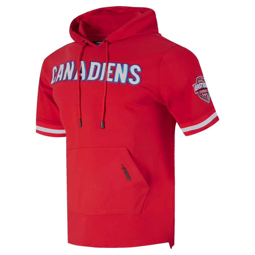 NHL MONTREAL CANADIENS CLASSIC CHENILLE CHANDAIL À CAPUCHON EN MAILLE DOUBLE À MANCHES COURTES POUR HOMME (ROUGE)