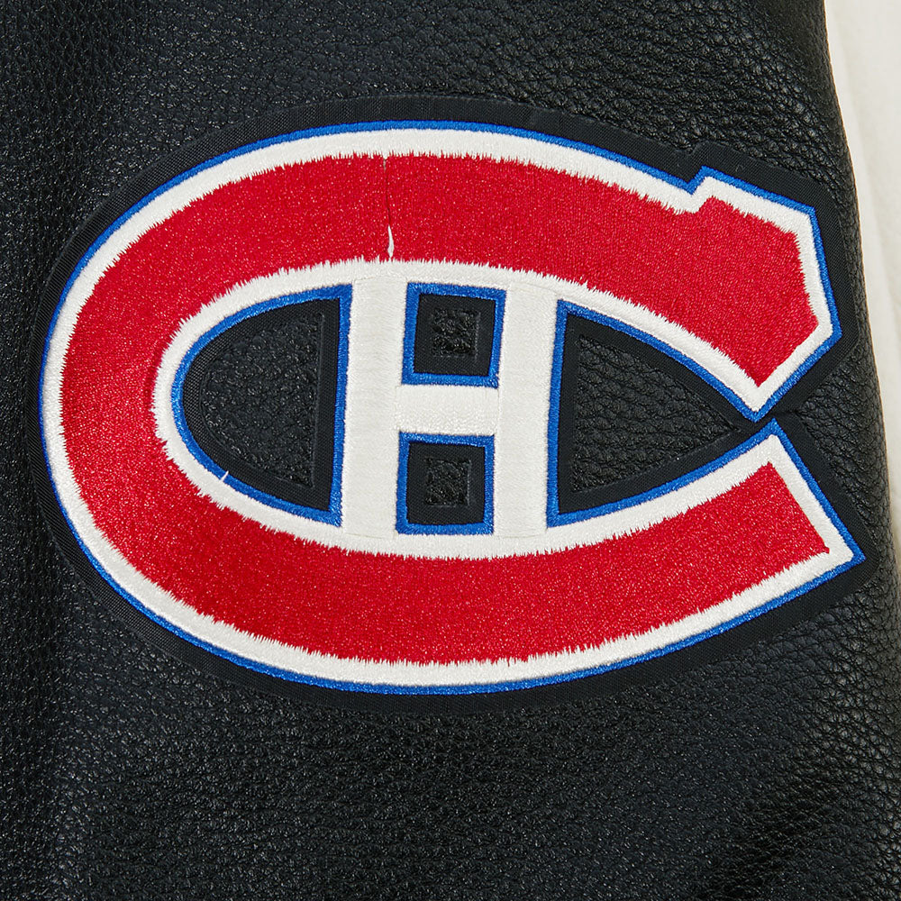 NHL MONTREAL CANADIENS MODERN ORIGINALS BLOUSON COLLÉGIAL EN LAINE À BORDS CÔTELÉS POUR HOMME (COQUILLE D'ŒUF/NOIR)
