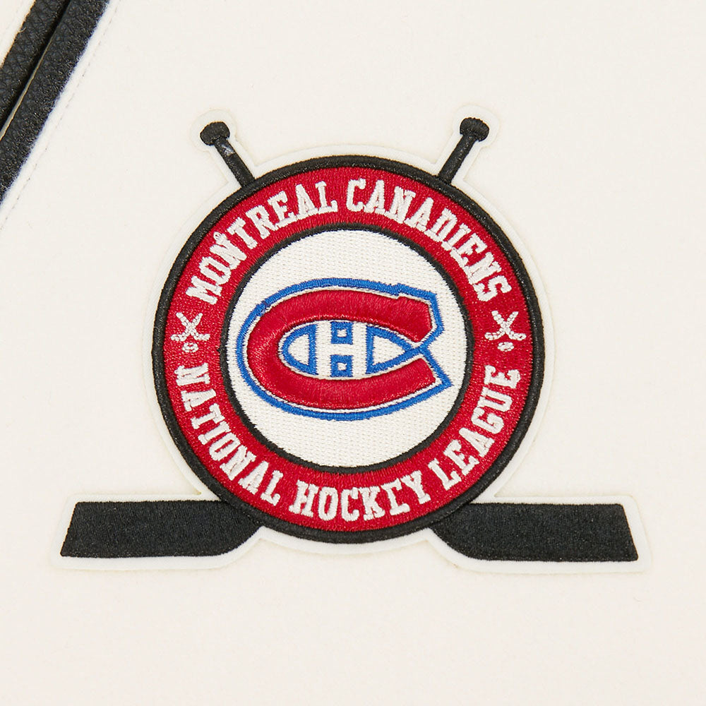 NHL MONTREAL CANADIENS MODERN ORIGINALS BLOUSON COLLÉGIAL EN LAINE À BORDS CÔTELÉS POUR HOMME (COQUILLE D'ŒUF/NOIR)