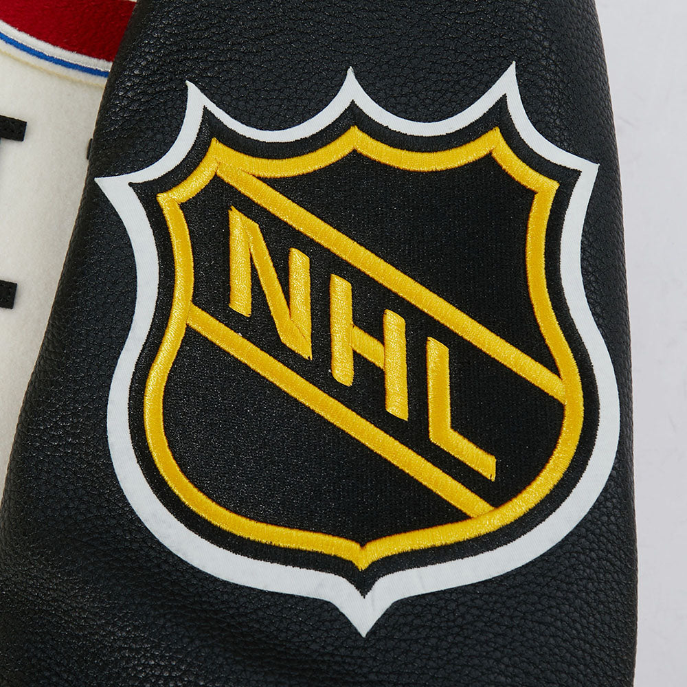 NHL MONTREAL CANADIENS MODERN ORIGINALS BLOUSON COLLÉGIAL EN LAINE À BORDS CÔTELÉS POUR HOMME (COQUILLE D'ŒUF/NOIR)