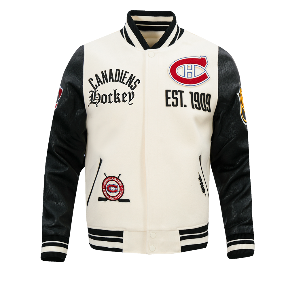 NHL MONTREAL CANADIENS MODERN ORIGINALS BLOUSON COLLÉGIAL EN LAINE À BORDS CÔTELÉS POUR HOMME (COQUILLE D'ŒUF/NOIR)