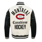 NHL MONTREAL CANADIENS MODERN ORIGINALS BLOUSON COLLÉGIAL EN LAINE À BORDS CÔTELÉS POUR HOMME (COQUILLE D'ŒUF/NOIR)