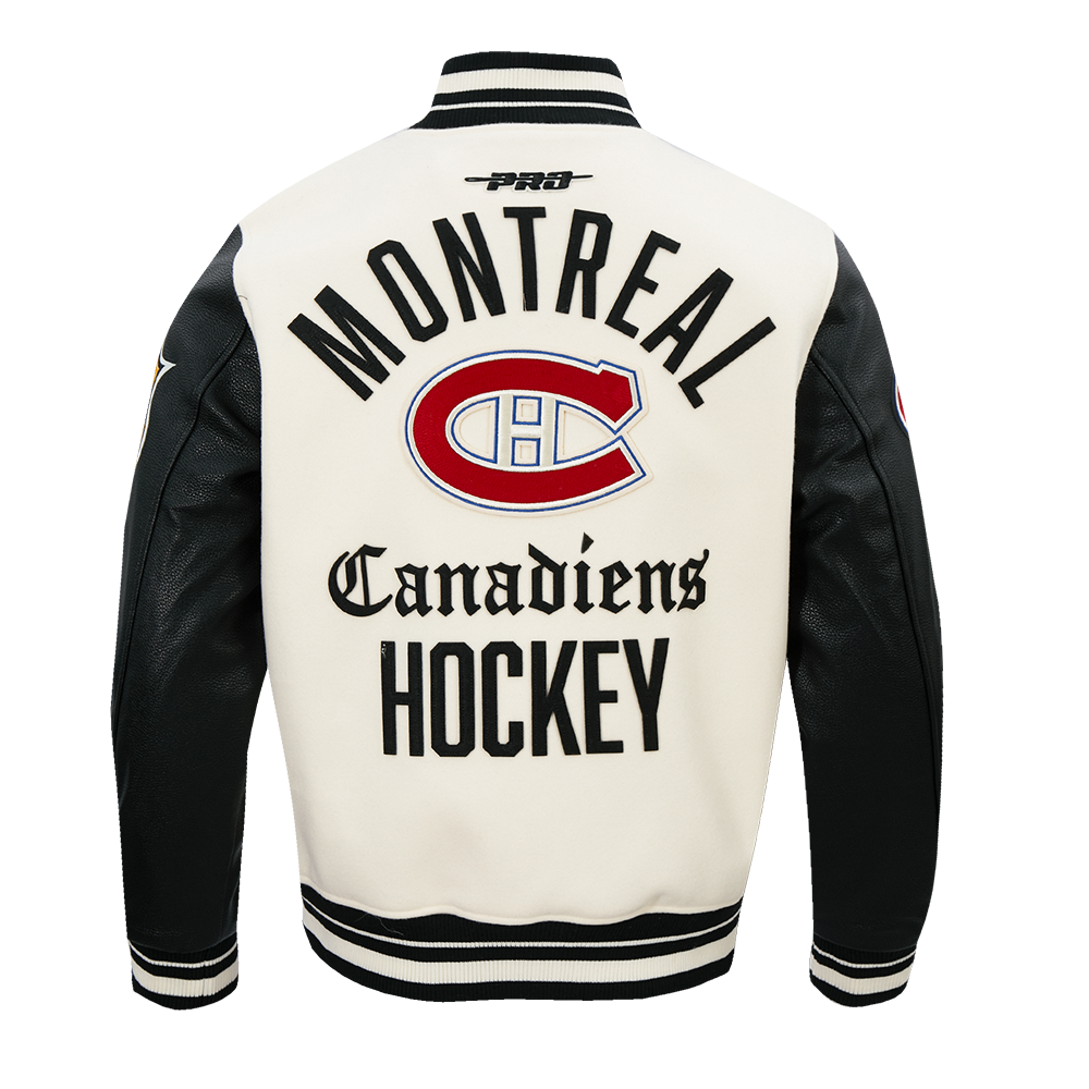 NHL MONTREAL CANADIENS MODERN ORIGINALS BLOUSON COLLÉGIAL EN LAINE À BORDS CÔTELÉS POUR HOMME (COQUILLE D'ŒUF/NOIR)