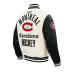 NHL MONTREAL CANADIENS MODERN ORIGINALS BLOUSON COLLÉGIAL EN LAINE À BORDS CÔTELÉS POUR HOMME (COQUILLE D'ŒUF/NOIR)