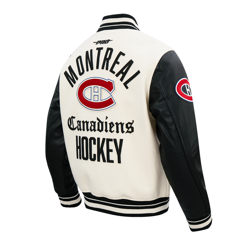 NHL MONTREAL CANADIENS MODERN ORIGINALS BLOUSON COLLÉGIAL EN LAINE À BORDS CÔTELÉS POUR HOMME (COQUILLE D'ŒUF/NOIR)